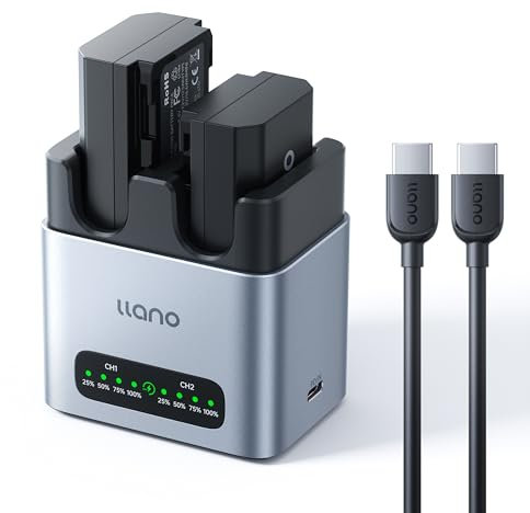llano 2-pack 2400mAH NP-FZ100 Battery & 20W Fast Charger Set:Dual Slot for Sony Camera A7III A7IV A6700 FX3 FX30 A9 A7C A7CII A7RV A7RIII A6600 ZV-E1 ZV-E10II A1 FX2, USB-C,LED,Durable CNC Aluminum