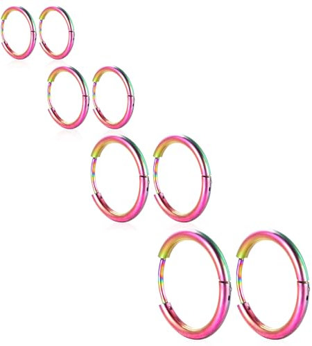 4 Paar Edelstahl Ohrringe Bunte Creolen Edelstahl Kleine Hoop Damen Ohrringe Creolen Set Mini Ohrringes Hypoallergen Kleine Hoops für Damen Herren, 6/8/10/12 mm