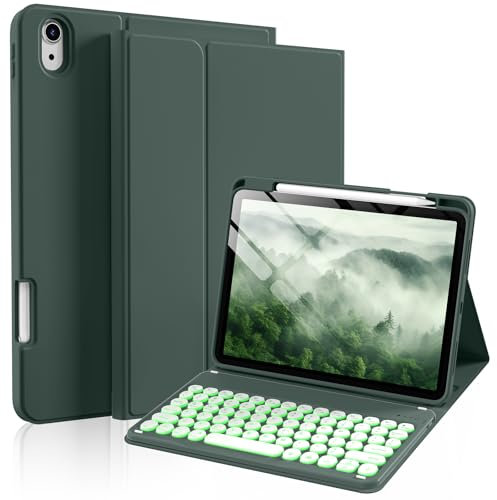SZPSGC Keyboard Case for iPad (A16) 11th/10th Generation 2025/2022 11/10.9 inch, Smart Folio Cover with 7 Colors Backlit Wireless Detachable Keyboard, Support Auto Sleep Wake, Dark Green
