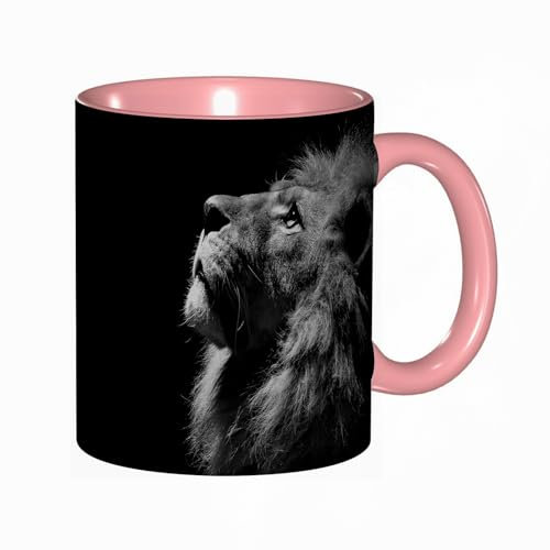 EKLMPS Tazza grande per caffè e tè a colazione - idee regalo per uomo e donna - in porcellana, 330 ml (11oz),Testa di leone leone in bianco e nero