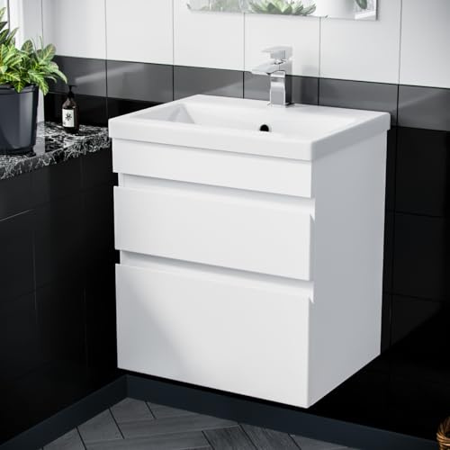 Nes Home 500mm PVC 2 Drawers White Wall Hung Vanity Unit Cabinet and Basin Sink