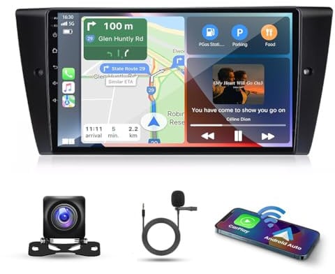 9 Inch Android 13 Car Stereo for BMW 3 Series E90 E91 E92 E93 2005-2012 IPS Touch Screen 2 Din Car Radio Receiver w/Carplay Android Auto GPS Navigation FM/AM/RDS Radio SWC Backup Camera Mic, 2+32G