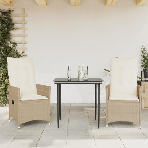ULUYYUC Stuhl Esszimmer Campingstuhl Esszimmerstühle Küchenstühle - Gartensessel mit Kissen 2 STK. Verstellbar Beige Poly Rattan für Küche Wohnzimmer Balkon Campingplatz