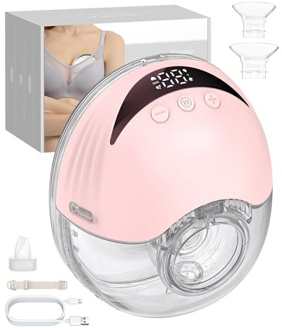 eSynic Sacaleches Eléctrico Manos Libres con 4 Modos y 12 Niveles Extractor de Leche Materna de 210ml Menos Ruido con Bridas de 24/21/19 mm a Prueba de Fugas Extractor de Leche Inalámbrico Sin BPA