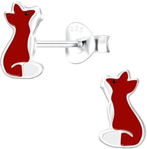 Monkimau Mädchen Ohrringe Fuchs | Ohrstecker aus 925 Sterling Silber | Kinderohrringe hypoallergen