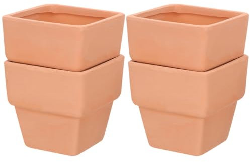 BESTonZON 4piezas Maceta Cuadrada Roja para Suculentas De Cerámica Unidades para Balcón Macetero Terracota