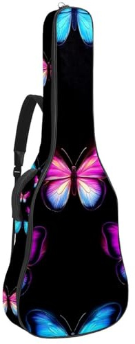 KengjuTesu 43 Zoll Akustikgitarre Softcase mit Rucksackgurt und 2 Taschen Schmetterlinge Dunkelviolett Keine Polsterung Rucksack Wasserdicht Oxford Tuch Bassgitarre Gigbag für Konzertgitarre