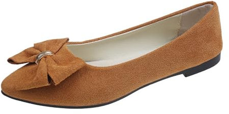 Bottes Femme Baskets CompenséEs Femme Women's Flat Shoes Spring Summer and Autumn Lightweight Suede Pointed Shallow Mouth Soft Bottom Bow Single Shoes Ventes Flash Brun 41