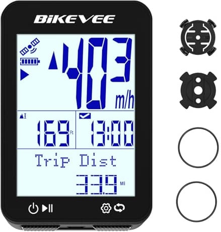 Bikevee contachilometri bici 8 Lingue, 2,4, Auto Start/Stop, IPX7 | Ciclocomputer GPS Distanza e Altitudine, Fino a 28 Ore di Batteria, Retroilluminazione Costante, Temp, Pendenza, Dislivello