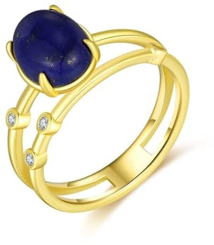 Wycian Promise Ring bff Ehering Blau Gold 14 Karat Gelbgold Au585 7X9mm Ovale Form Lapislazuli Größe 52 (16.6) Vorsteckring für Lesben Klassisch Schmuck