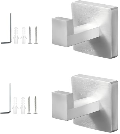 TIANLIN 2 Stück Handtuchhalter Haken, Edelstahl Handtuchhaken zum Bohren, Quadratisch Badezimmer Haken, Silber Küchenhaken, für Badezimmer, Küche, Schlafzimmer