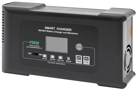Chargeur de batterie de voiture 36 V - 23 x 12,5 x 7 cm - Chargeur de batterie intelligent et rapide - Pour le chargement de batteries au lithium, LiFePO4 et plomb-acide