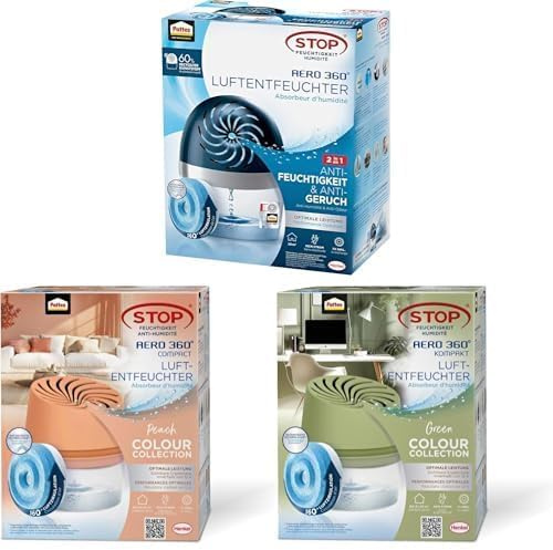 Pattex AERO 360° Luftentfeuchter Starterpaket für das ganze Haus bestehend aus dem AERO Gerät und den beiden Kompaktgeräten in peach und grün