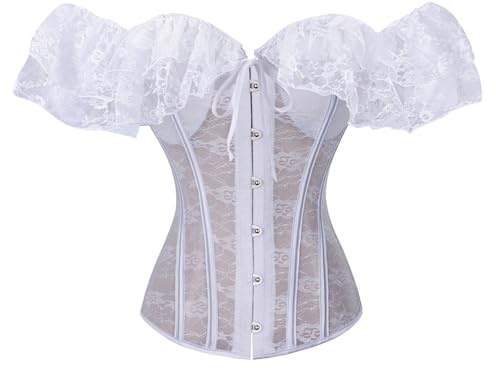 YOSUWOAI Corsetto da donna con lacci, stile vintage, corsetto sotto il seno, chiusura anteriore, corpetto a vita, biancheria intima modellata in pizzo, corpetto gotico, corpetto rosa, P bianco., M