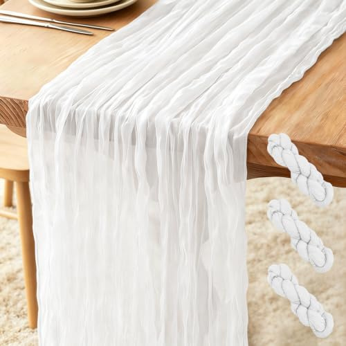 3 Stück Käsetuch Tischläufer Weiß, 300 x 90 cm Boho Gaze Tischläufer Cheesecloth Läufer für Hochzeit, Geburtstagsfeiern, Weihnachten und Silvester von Tisch Dekoration