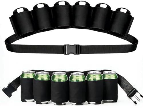 yotutun Biergürtel Bierhalter, Portable Trinker Bier Soda kann Gürtelhalter 6 Getränke Verstellbarer Bierhalter Getränkedosengürtel für Festivals, JGA's, Parties, Karneval und Camping