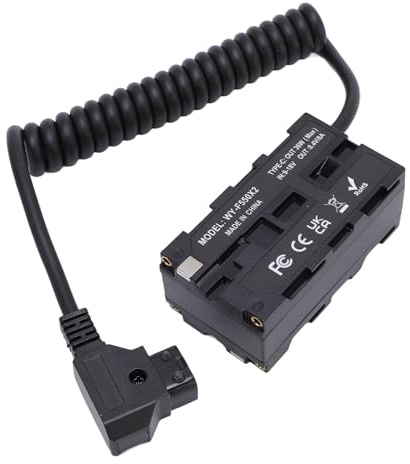 Pongnas Adaptateur d'alimentation pour Batterie Factice D Tap vers NP F, avec écran LED, Câble 'Alimentation enroulé pour des Performances Polyvalentes