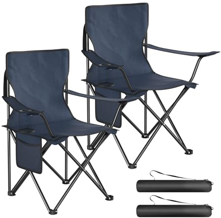 WOLTU Lot de 2 Chaises de Camping Pliables, Bleu Marine | Chaise Pêche Portable avec Porte-gobelet et Poche Latérale, Charge 120 kg, pour Camping, Pêche, Pique-nique, Plage