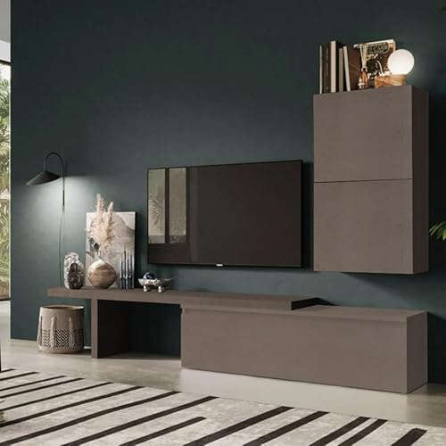 Totò Piccinni Parete Attrezzata Soggiorno MODULA, Mobile TV Sospeso con Cassettone, Mensolone e 2 Cubi, Design Moderno Made in Italy, 260x40x190 cm (Bronzo)