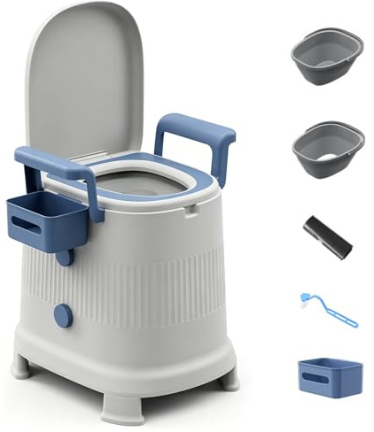 Toilette portatile da campeggio, sedia da toilette portatile con schienale e braccioli