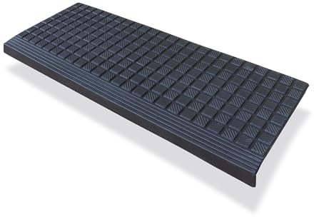 Petex Stufenmatte Treppenmatte mit Winkelkante aus Gummi für innen und außen, 64,5 x 25 cm, selbstklebend, rutschfest, 1 Stück