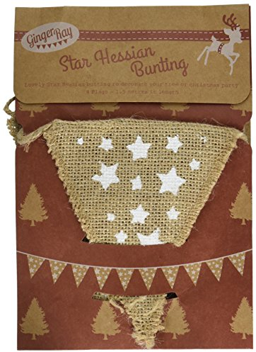 Ginger Ray VN-246 Vintage Noel Wimpelkette, Stern, Sackleinen, Textil, braun