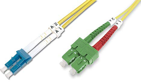 DIGITUS DK-292SCA3LC-02 – Glasfaserkabel OS2 – 2 m – SC (APC) zu LC (PC) – Duplex LWL Kabel – 1/10 Gbit/s – SM Singlemode Glasfaser LAN Kabel – Fasertyp: 9/125 µ – Gelb (Yellow)