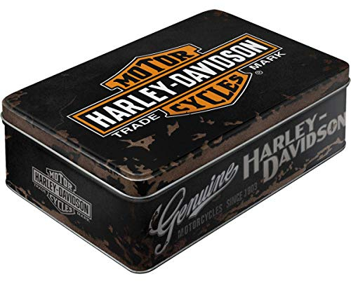 Nostalgic-Art Retro Vorratsdose Flach, 2,5 l, Harley-Davidson Genuine – Geschenk-Idee für Biker, Blech-Dose mit Deckel, Vintage Design