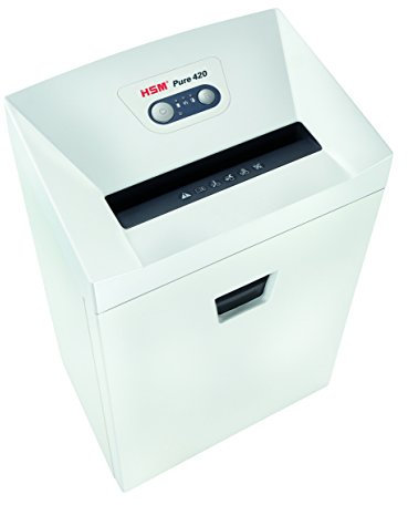 HSM Pure 420 Aktenvernichter I Streifenschnitt 5,8 mm I Sicherheitsstufe P-2 I Schredder für Papier, Kreditkarten, CD/DVD, Heft- und Büroklammern I 35l Auffangbehälter I 24 Blatt I 5 J. Garantie