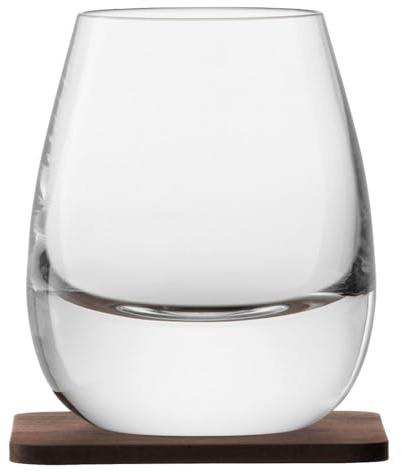 LSA Whisky Islay Tumbler 250ml Clear & Walnut Coaster | Set of 2 | Handmade Glass and Wood | WH04
