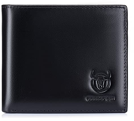 BULLCAPTAIN Geldbörsen für Männer mit doppeltem Ausweisfenster, schmal, Vintage-Stil, echtes Leder, Vordertasche, Geldbörse QB-05#3, schwarz, Small, Faltbare Brieftasche