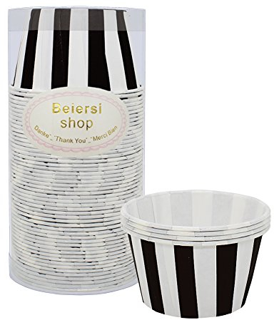 Beiersi 50 Stück Papier Cupcake Dessert Muffinform Papierforrmchen Muffin Cases Papierkuchen Liner Tasse Cupcake Muffin Backen Streifen (Schwarz)