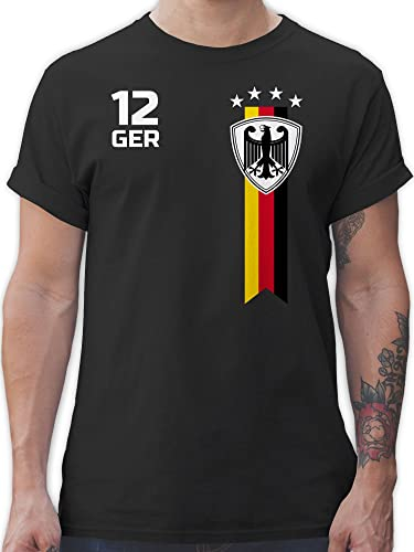 T-Shirt Herren - Fußball EM - WM Fan Deutschland - XL - Schwarz - schwarzes Trikot Fussball Shirt männer Europameisterschaft German Tshirt Adler fussballtrikot fu Ball Germany Tshirts Shirts