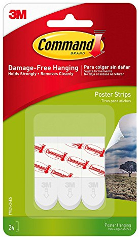 Command Poster Hanging Strips, White (24 Strips)