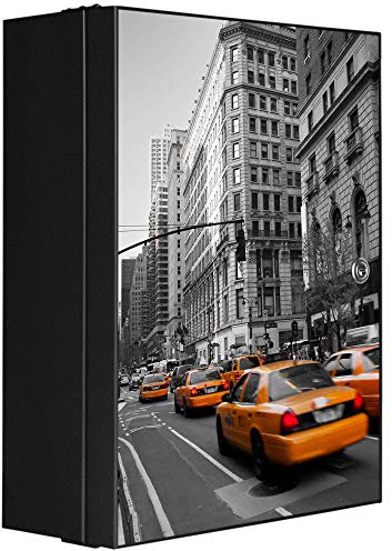banjado Medizinschrank abschliessbar mit Motiv New York Taxi 35x46x15cm - großer Arzneischrank für die Hausapotheke - Medikamentenschrank aus Metall zur Medikamenten Aufbewahrung
