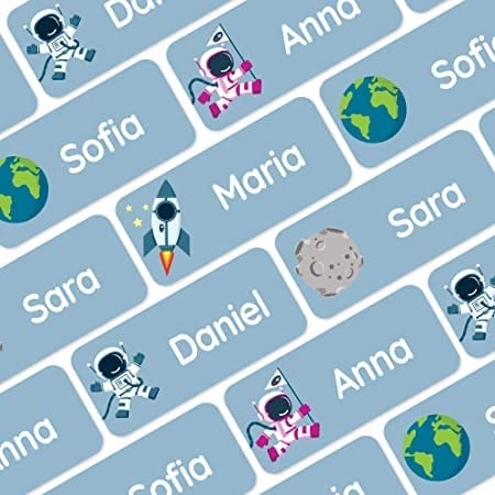 My Nametags® Award-Winning Name Stickers for Clothes & Items | 56 No-Iron, Washable Stick-On Tags for Babies, Kids & Adults | Space Stickers (Light Blue)