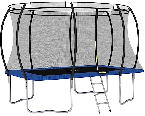 vidaXL Trampolin Set mit 2-Stufen-Leiter Regenschutz Gartentrampolin Kindertrampolin Komplettset Outdoor Rechteckig 335x244x90cm 150kg