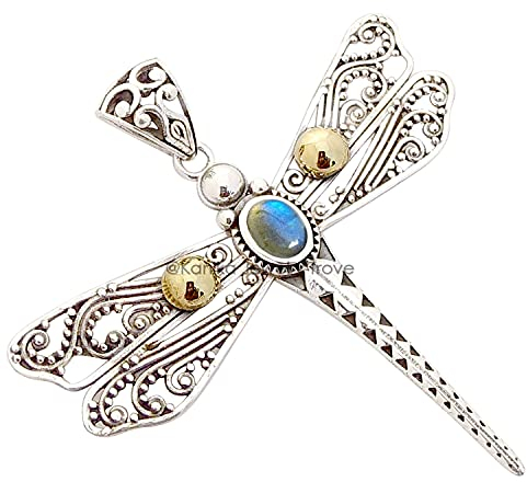 Libelle-Anhänger aus 925er Sterlingsilber für Frauen und Mädchen, Muttertagsgeschenk, 7 x 5 mm, ovaler Cabochon-Labradorit-Gedenkanhänger mit goldener Kugel