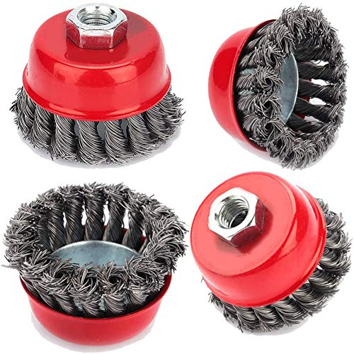 Brosse Métallique Nettoyage, 4 Pièces M14 Brosse à Fils Métalliques Torsadés, Diamètre 75mm, pour Meuleuse D'angle Brosse Boisseau Meuleuse Dérouillage Corrosion L’enlèvement de Peinture