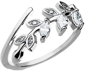 Tata Gisèle Bague de Pied Bague d'orteil Ajustable - Feuille de Laurier avec Oxydes de Zirconium en Marquise - (Argenté)