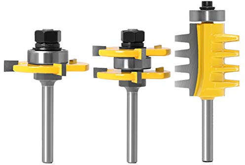Baorder 3 Stück 6mm Schaft Hartmetall-Meißel-Bit Set,Wendefingerkleber Joint Fräser,Zungenschaft und Nutfräse Set 3 Zähne in T-Form Cutter aus Holz für Holzarbeiten