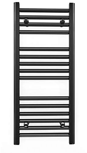 Myhomeware 300mm Wide Straight Black Heated Bathroom Towel Rail Radiator For Central Heating Designer UK (300 x 800mm)