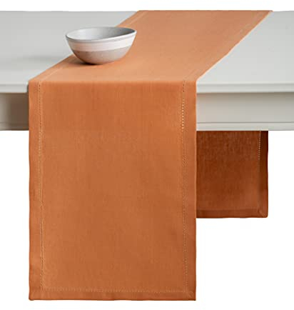 Maison d' Hermine Tischläufer, 100 % Leinen, dekorativer Tischläufer, waschbar, für Geschenke, Zuhause, Hochzeit, Restaurant, Buffet-Party und Camping, Avignon – Brandied Melone (35,6 x 228,6 cm)