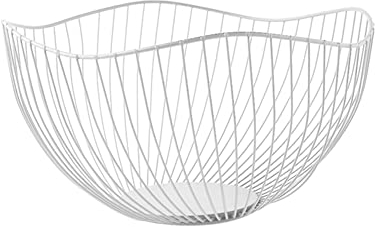 NORHOR Metal Fruit Basket, Iron Wire Fruit Basket, Fruit Bowls, Fruit and Vegetable Storage Basket with Wave Shape Design for Kitchen- Decorative Countertop Centerpiece (White ruffle)