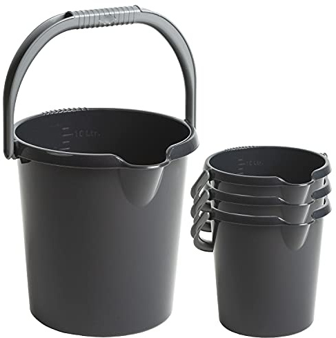 4X Eimer Ausguss Henkel 5L schwarz Putzeimer Küche Bad Camping Kunststoff
