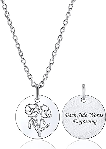Bestyle Ketten für Damen Personalisierte Blumenanhänger Klatschmohn aus Edelstahl August Geburtsblume Halskette mit Gravur Gold