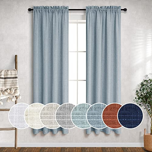Blaugraue Vorhänge für Küche, 2 Paneele mit Stangentasche, halbtransparent, Leinen, lichtdurchlässig, schmal, für kleine Fenster in Schlafzimmer, Waschküche, Keller, Bad, 96x160 cm, Steinblau-Grau
