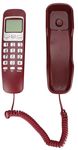 ASHATA Schnurgebundenes Telefon, Kleines Kabelgebundenes Festnetztelefon mit LCD-Display, Schnurgebundenes Telefon mit Flash-Wahlwiederholung für das Home Office(Rot)