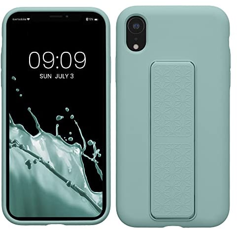 kwmobile 1x Custodia Compatibile con Apple iPhone XR - Cover Supporto Dita - Back Case per Smartphone - Protezione Gommata Menta