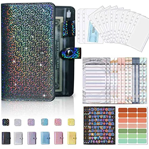 Budget Planner Deutsch, Budget Binder Planer with Ordner Organizer,Schwarz | A6 6 Ringbuch PU-Leder Budgetplaner Buch Geld Sparen Mappe for Cash Stuffing mit Geldumschläge/Blätter/ Etikett Aufkleber